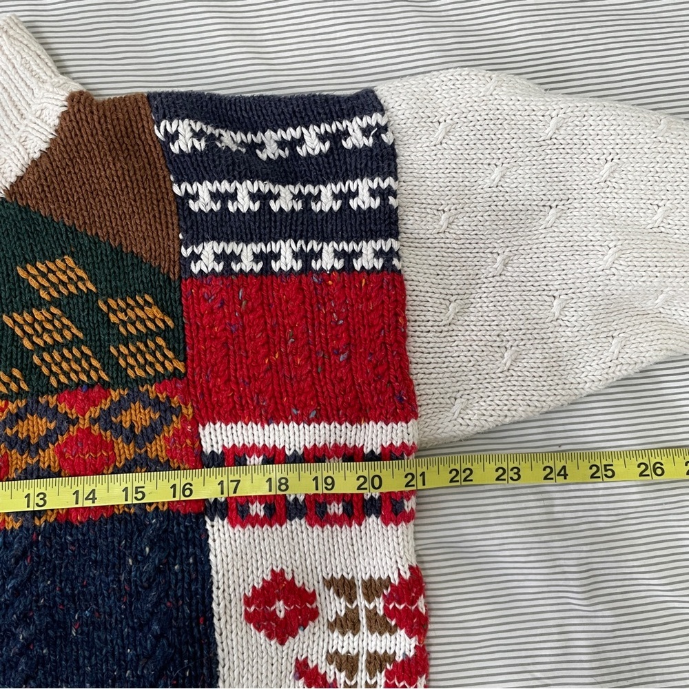 VTG Patchwork Chunky Knit Wool Blend Collared Mul… - image 10